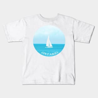 Fun Sailing in a white sailboat in the pretty blue lake in Ontario Canada Kids T-Shirt